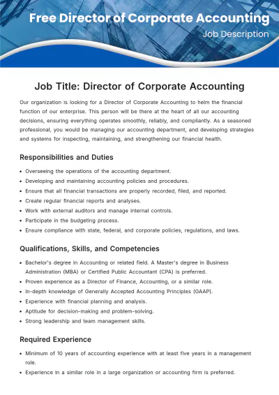 Free Director of Corporate Accounting Job Description Template to Edit Online