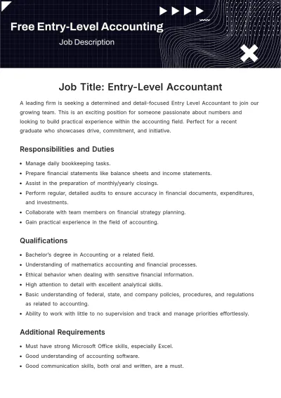 Free Entry Level Accounting Job Description Template to Edit Online