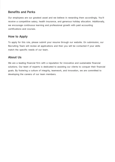 Free Entry Level Accounting Job Description Template to Edit Online