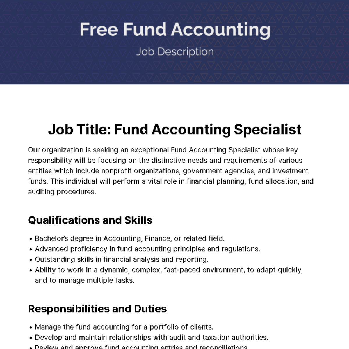Fund Accounting Job Description Template