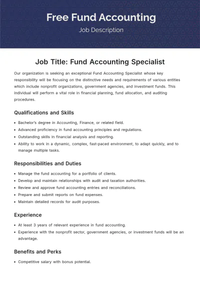 Free Fund Accounting Job Description Template to Edit Online