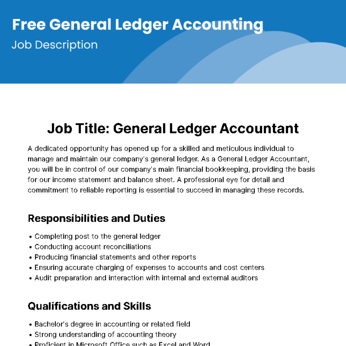 General Ledger Accounting Job Description Template