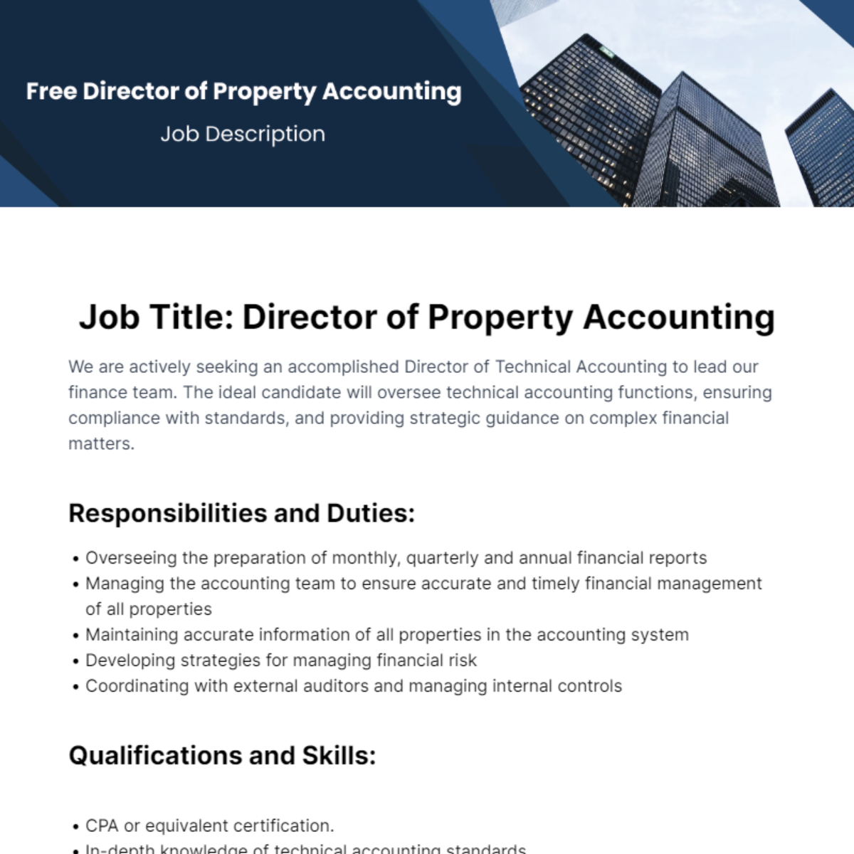 Director of Property Accounting Job Description Template