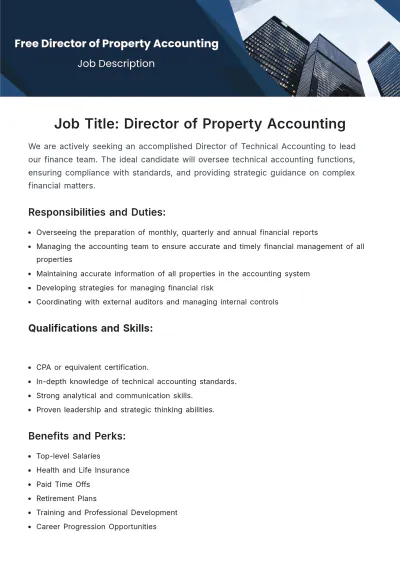 Free Director of Property Accounting Job Description Template to Edit Online