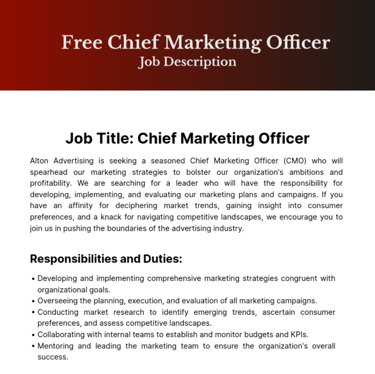 Chief Marketing Officer Job Description Template