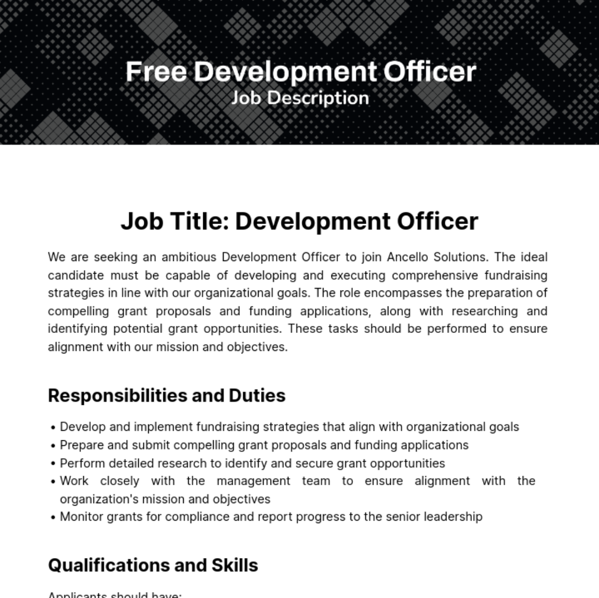 Development Officer Job Description Template