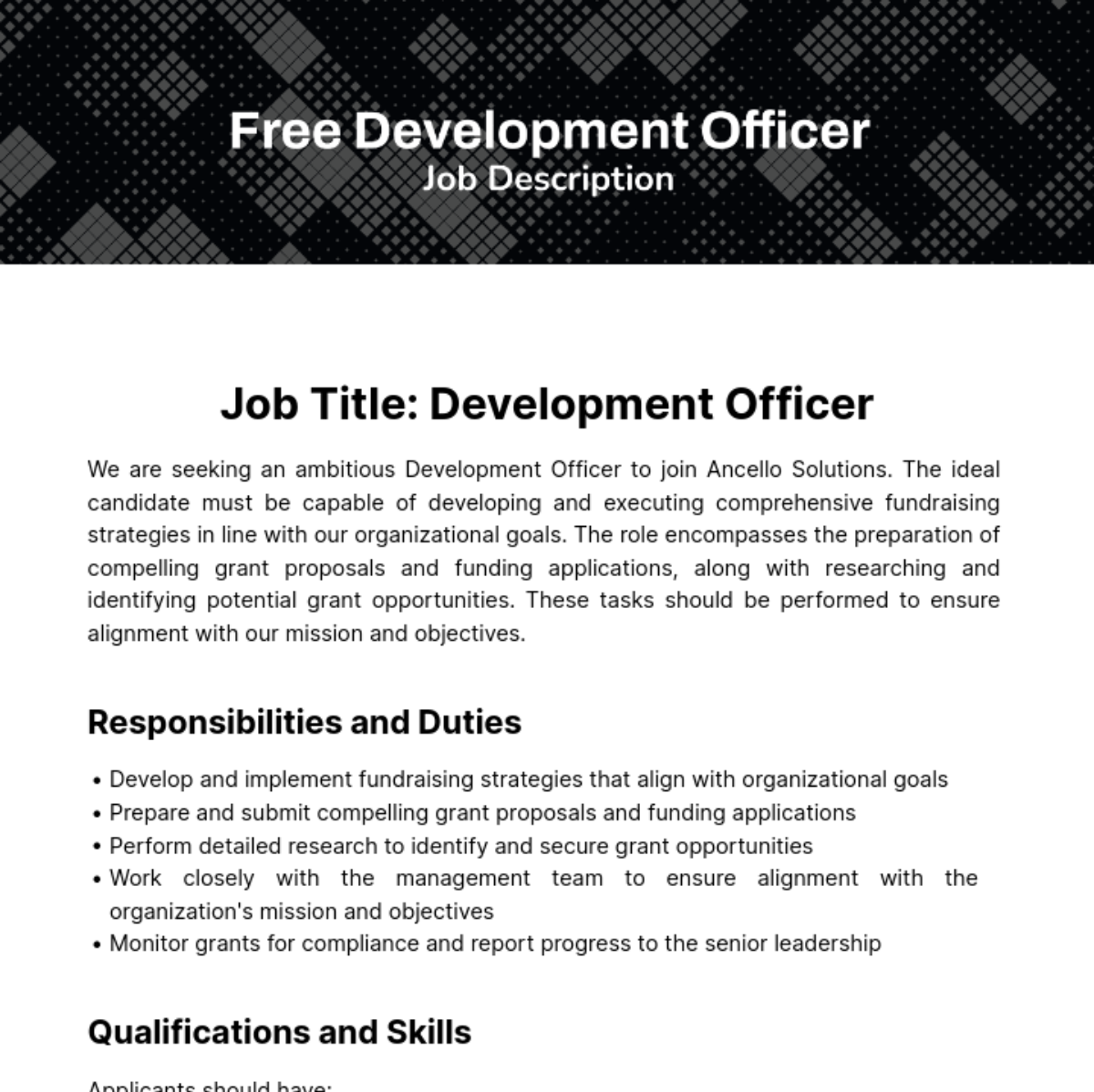 Development Officer Job Description Template Edit Online Download 