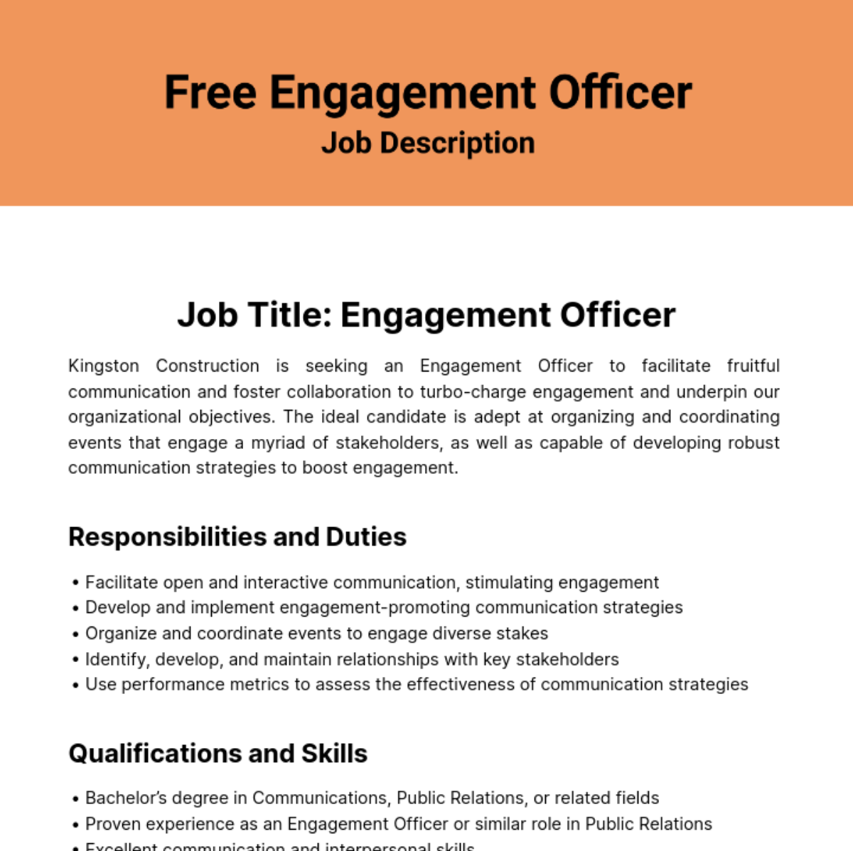 Engagement Officer Job Description Template