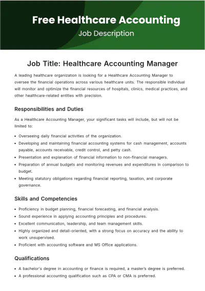 Free Healthcare Accounting Job Description Template to Edit Online