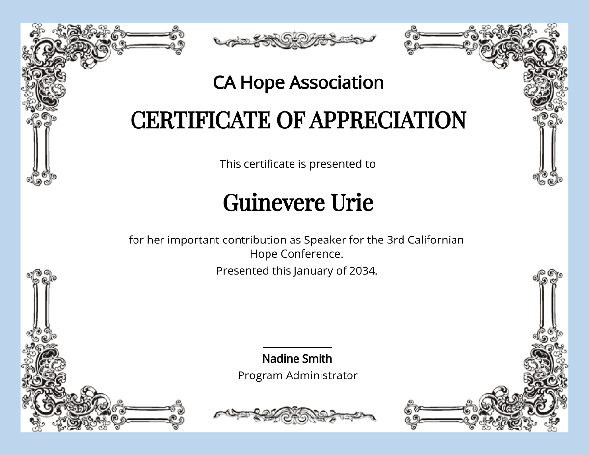 Elegant Appreciation Certificate Template