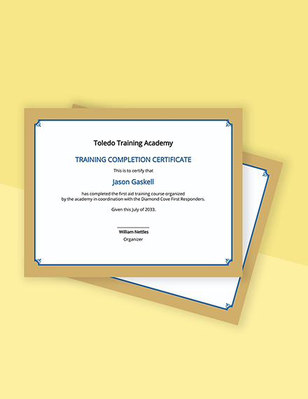 Training Academy Certificate Template - Word, Outlook, PDF