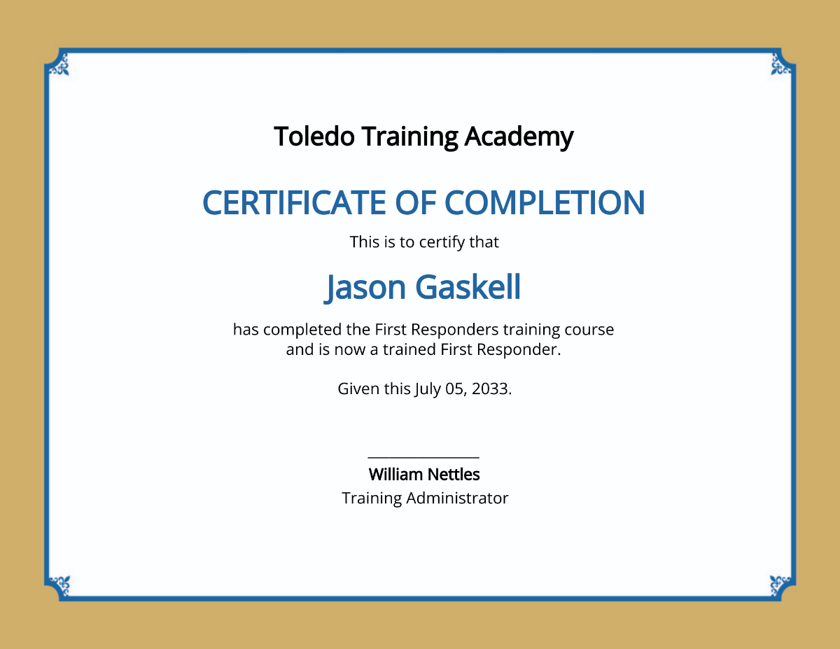 Training Academy Certificate