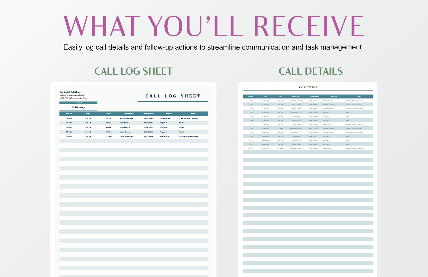 Call Log Sheet Template in Google Sheets Excel Download Template net
