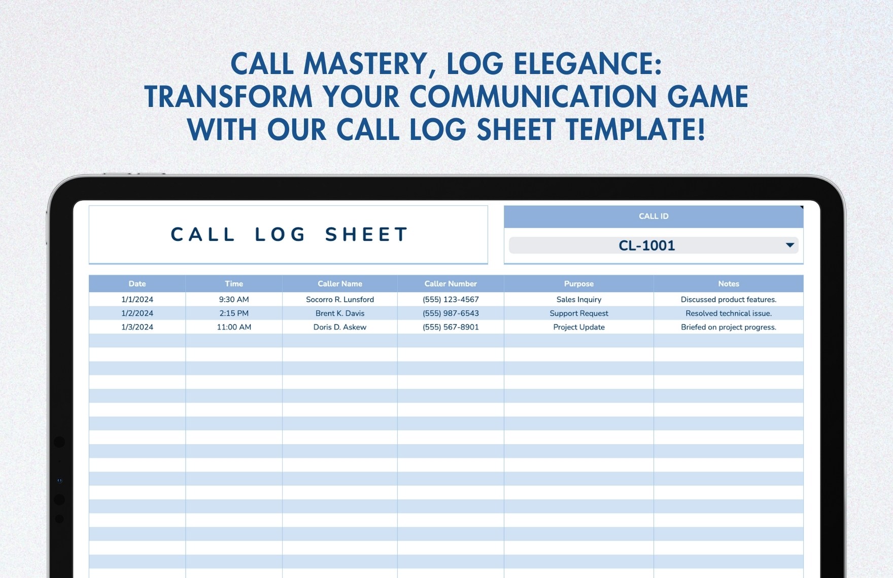 Call Log Sheet Template Download in Excel, Google Sheets