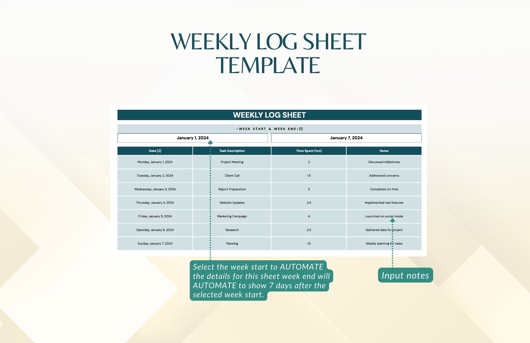 Weekly Log Sheet Template