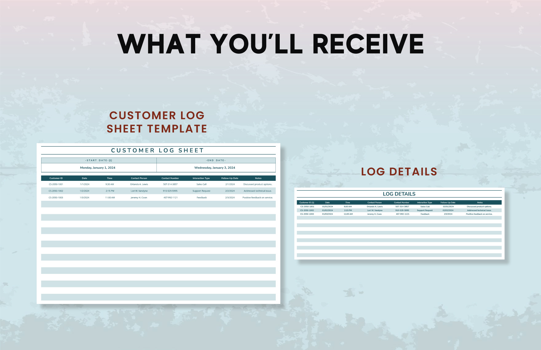 Customer Log Sheet Template