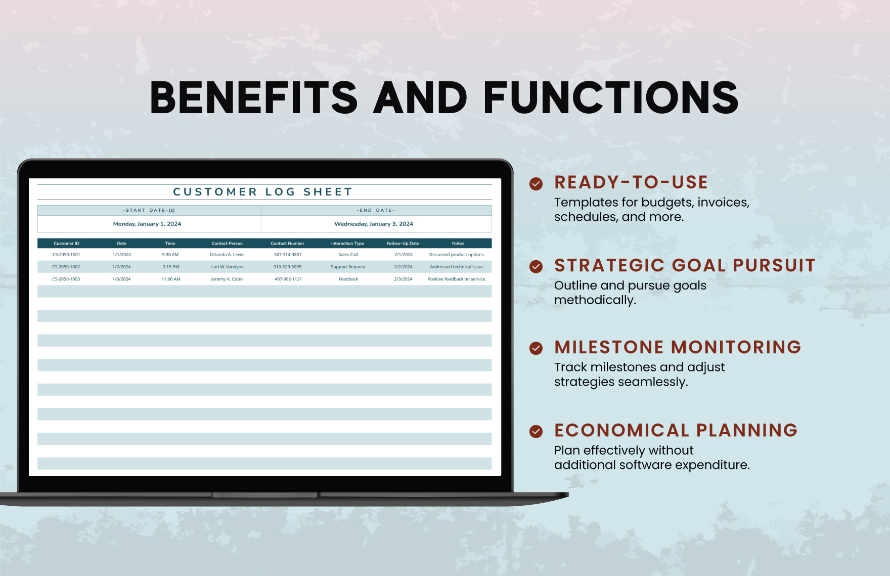 Customer Log Sheet Template