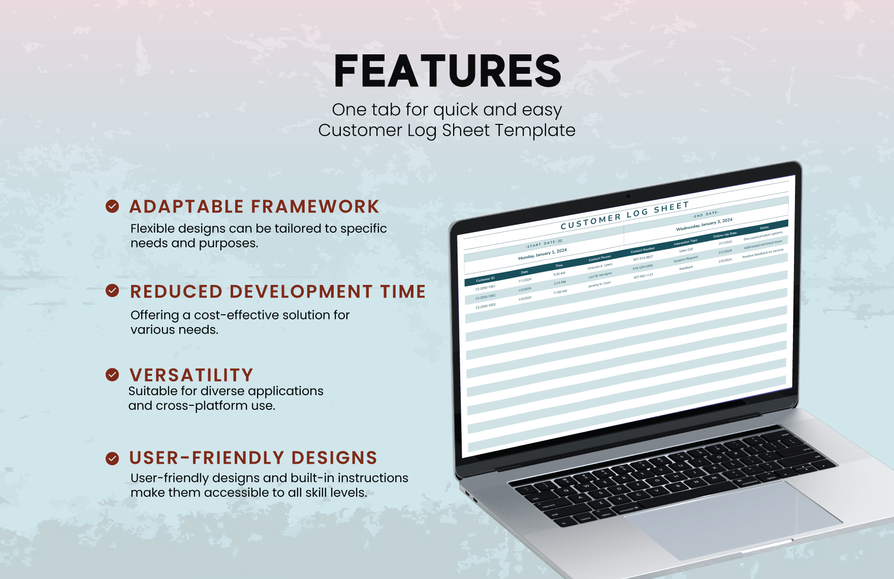 Customer Log Sheet Template