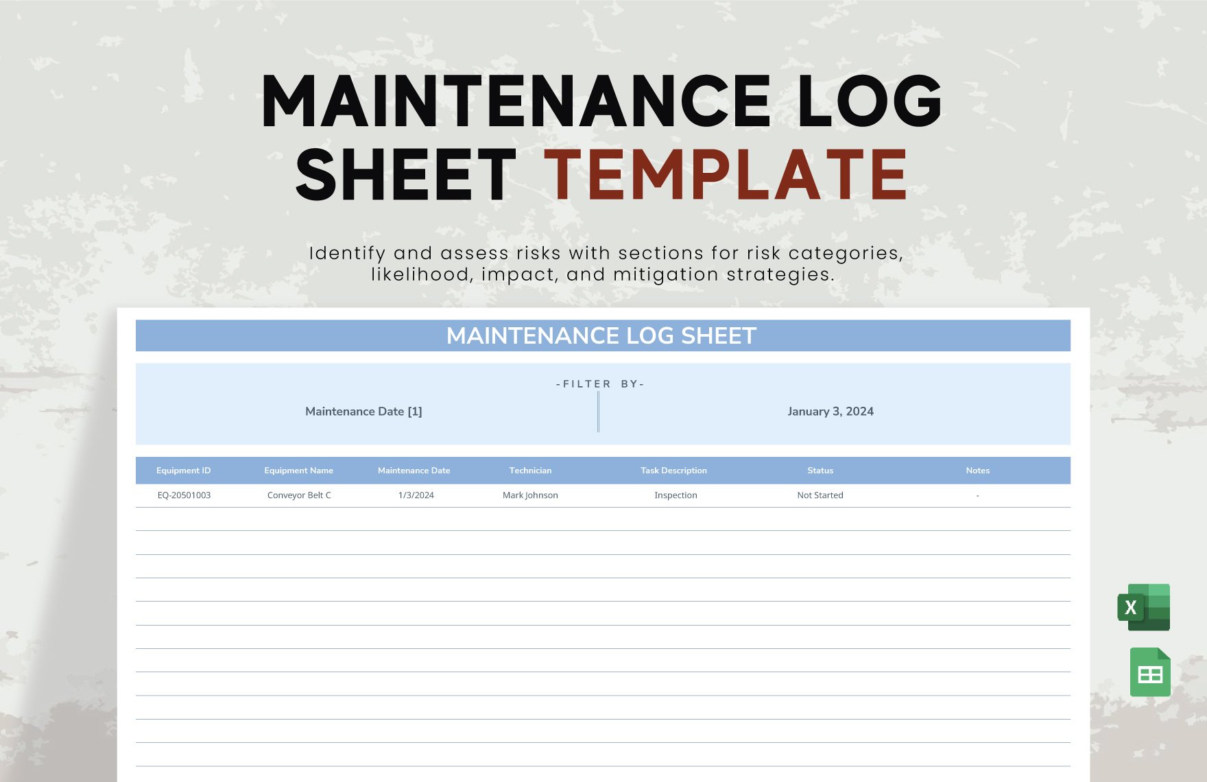 Maintenance Log Sheet Template in Excel, Google Sheets
