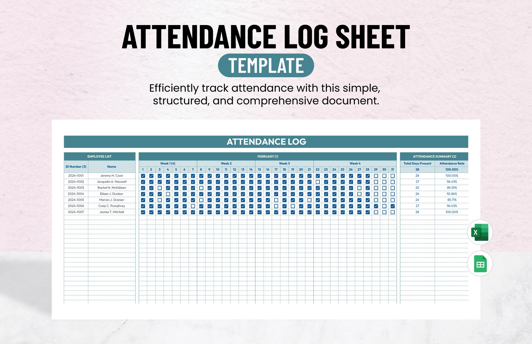 Attendance Log Sheet Template in Excel, Google Sheets