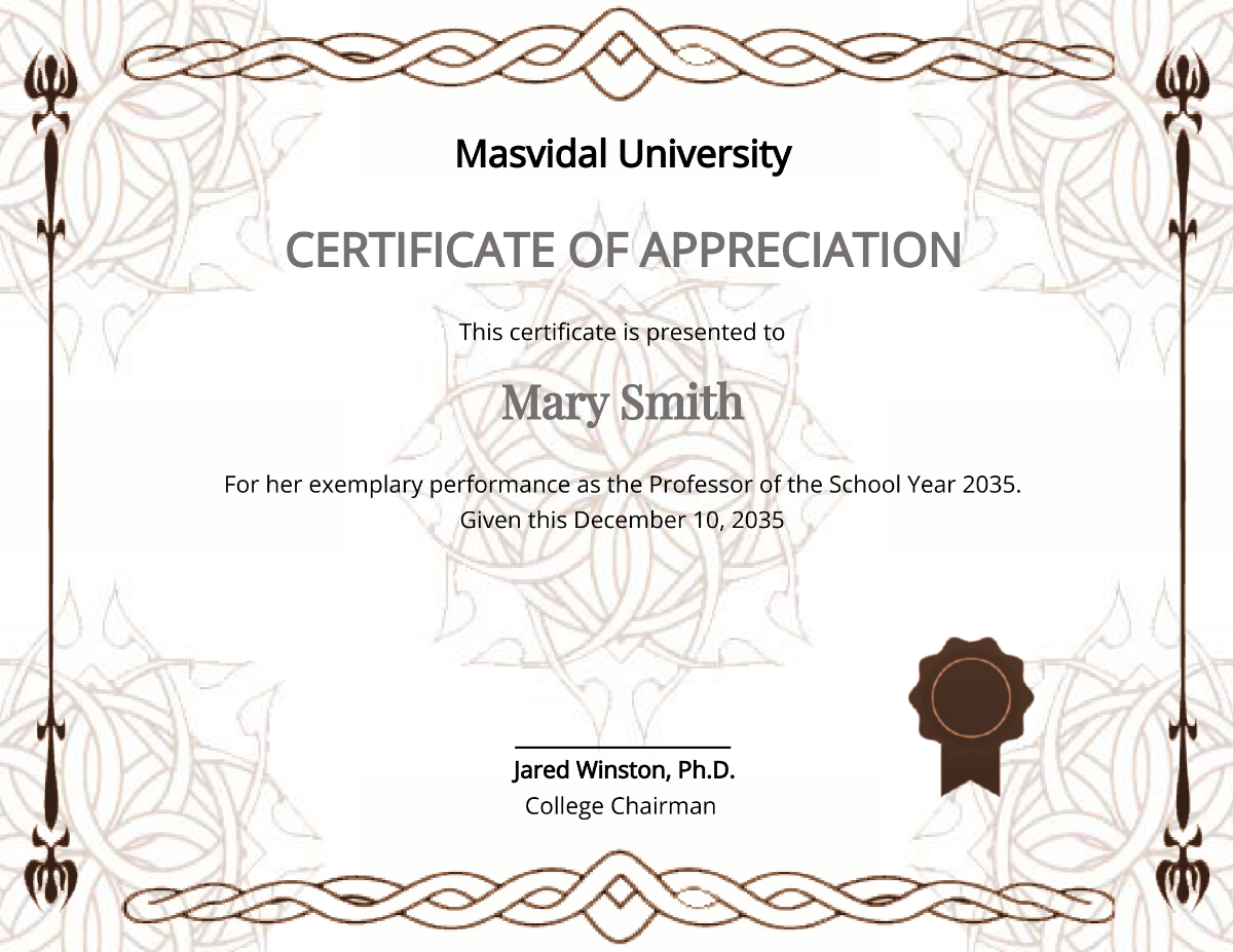 Appreciation Certificate for Professor Template