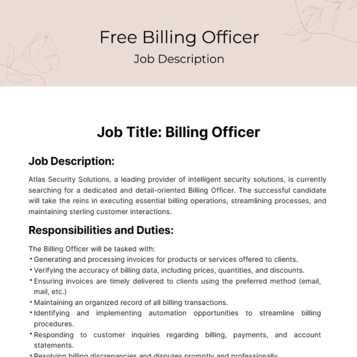Billing Officer Job Description Template