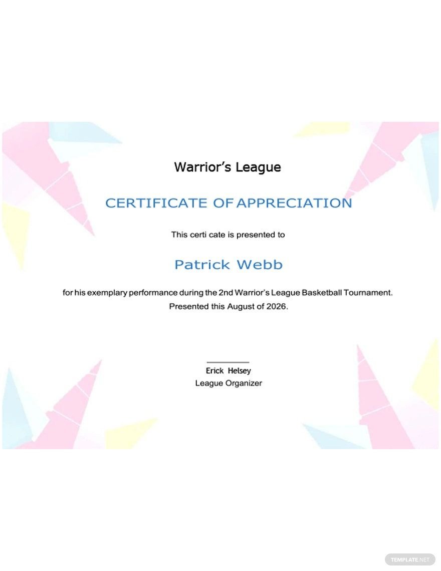Player Appreciation Certificate Template