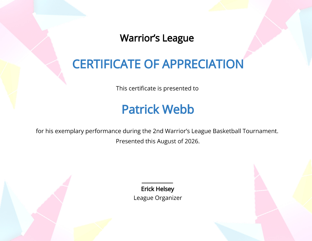 Player Appreciation Certificate Template