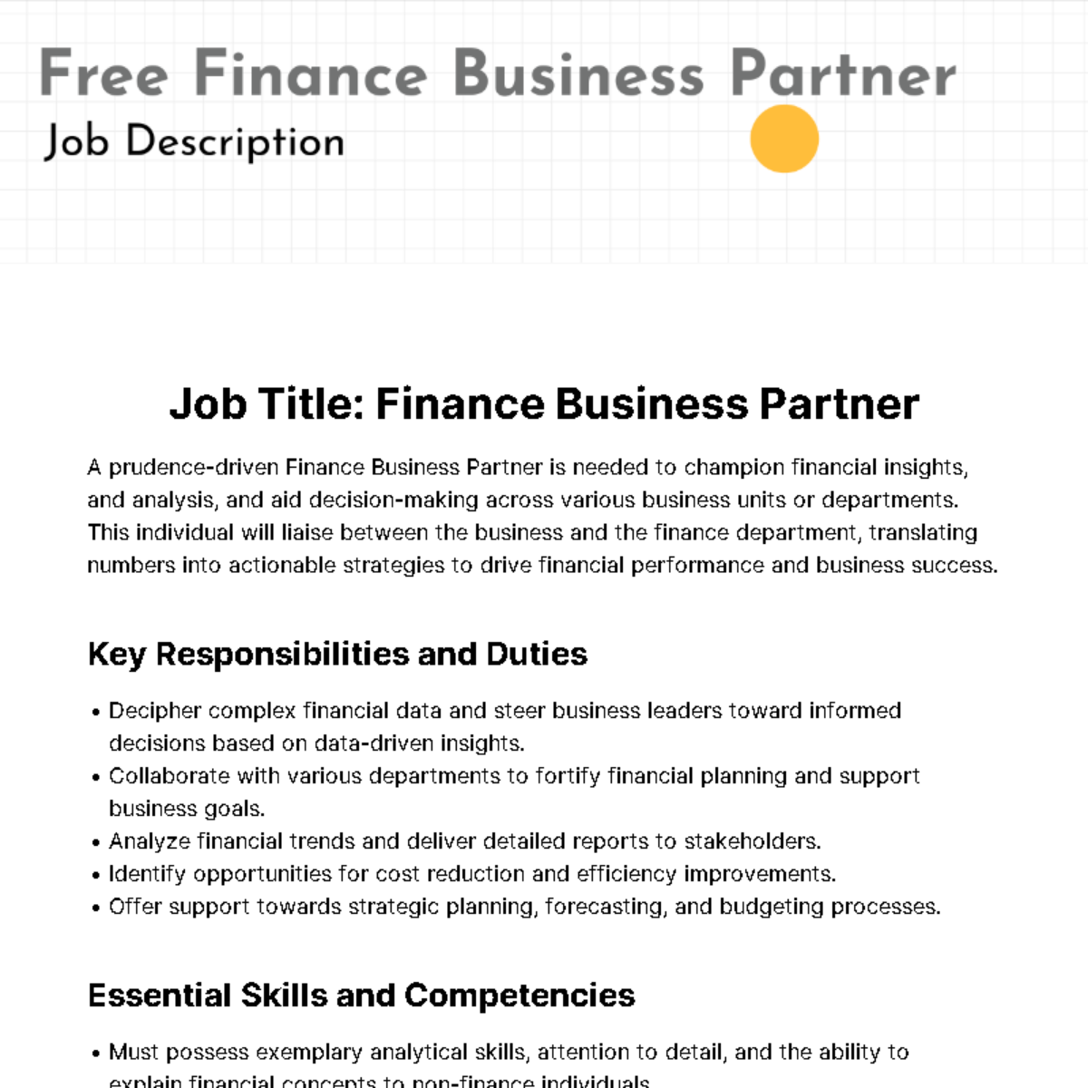 Finance Business Partner Job Description Template