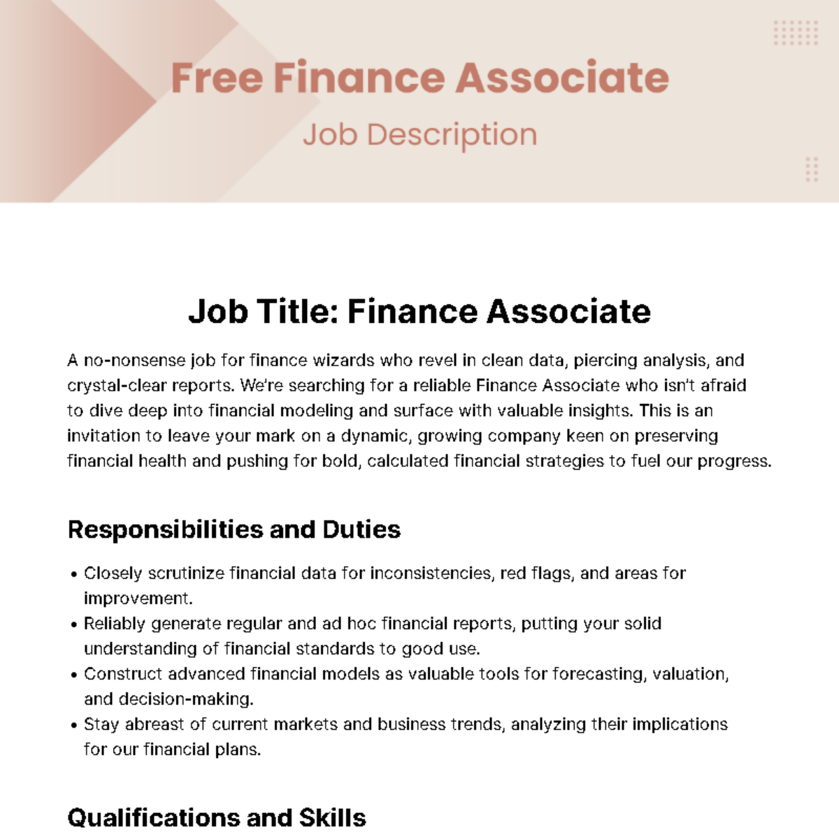 Finance Associate Job Description Template