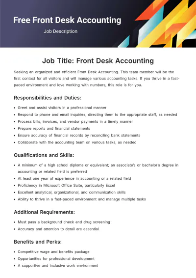 Free Front Desk Accounting Job Description Template to Edit Online