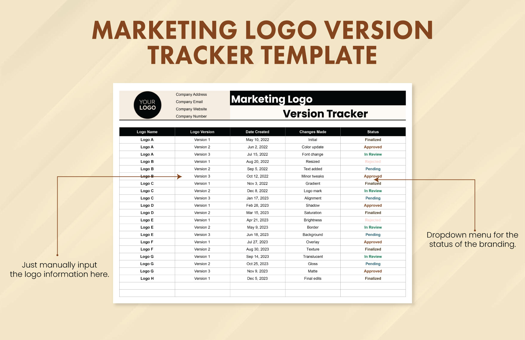 Marketing Logo Version Tracker Template