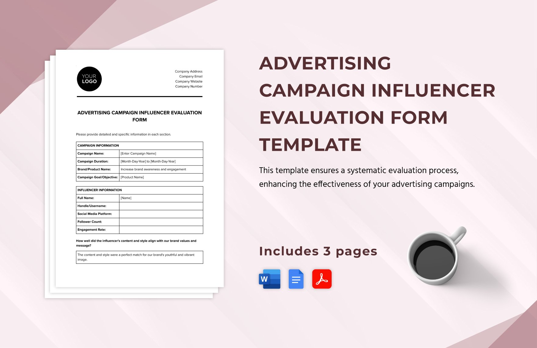 Advertising Campaign Influencer Evaluation Form Template in Word, Google Docs, PDF
