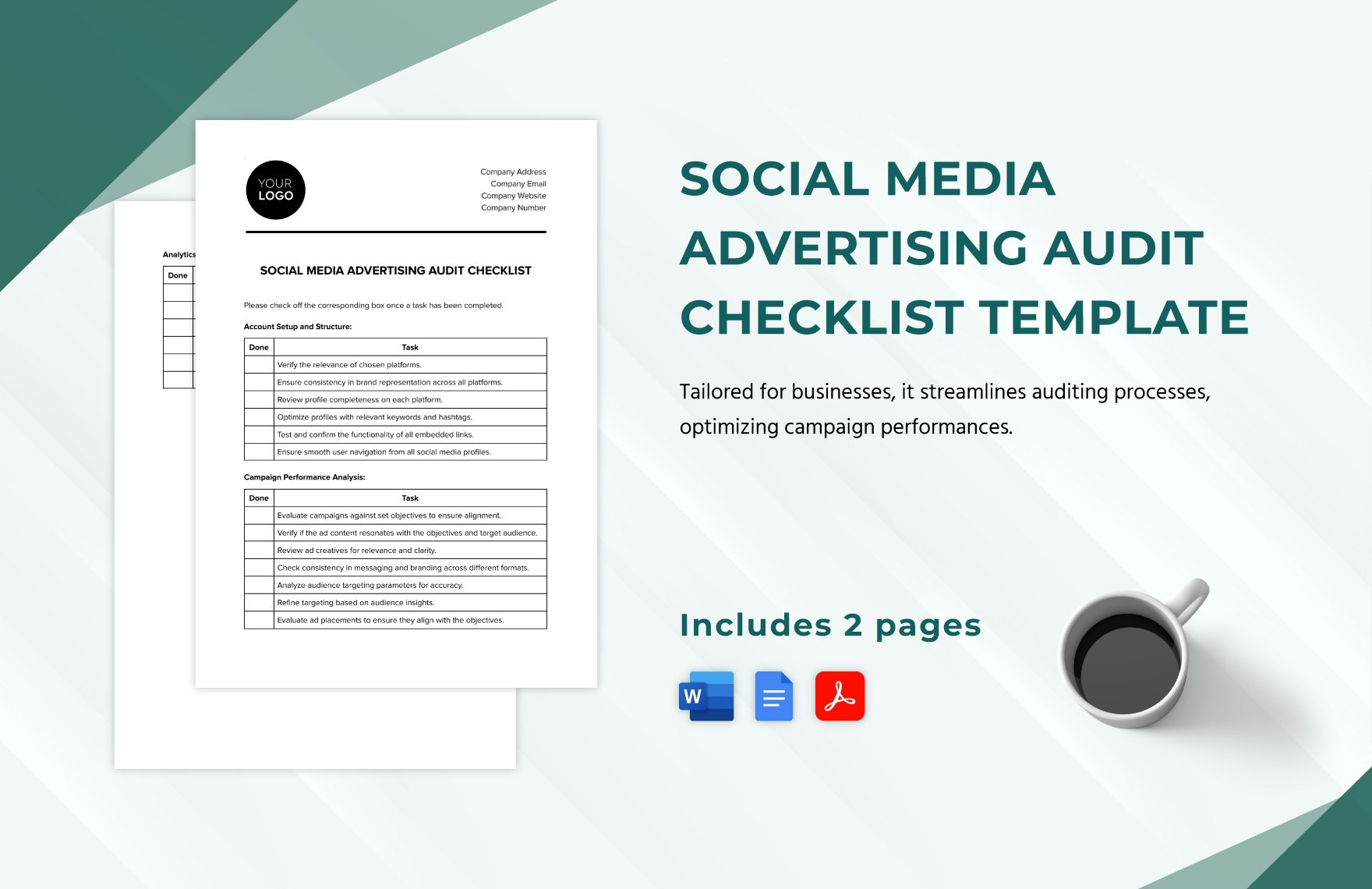 Social Media Advertising Audit Checklist Template in Word, Google Docs, PDF