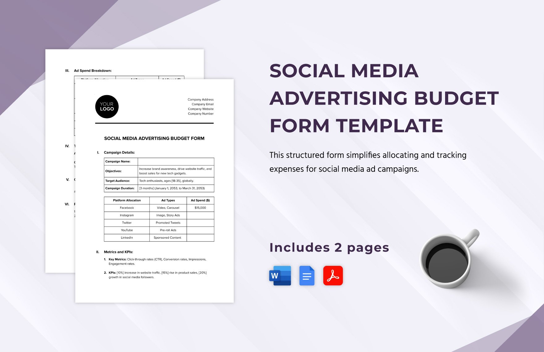 Social Media Advertising Budget Form Template in Word, Google Docs, PDF