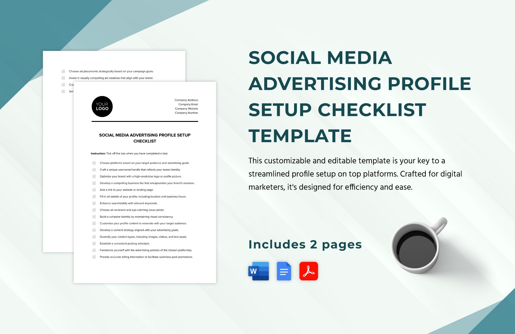 Social Media Advertising Profile Setup Checklist Template in Word, Google Docs, PDF