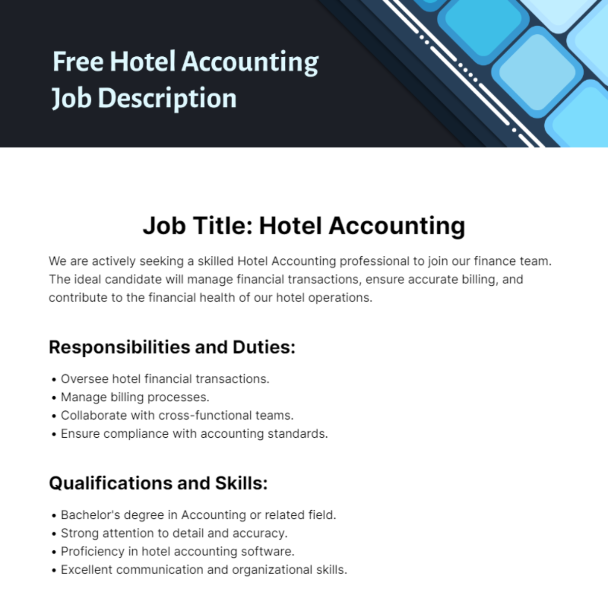 Hotel Accounting Job Description Template
