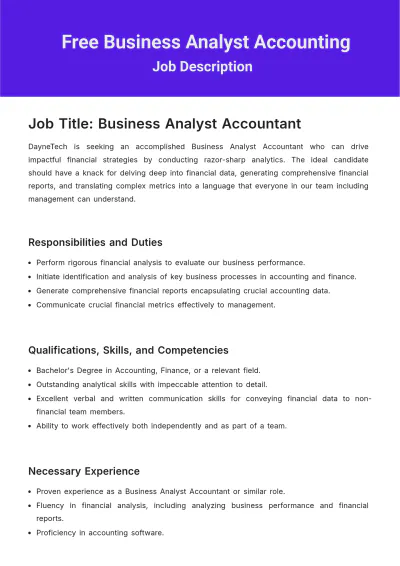 Free Business Analyst Accounting Job Description Template to Edit Online