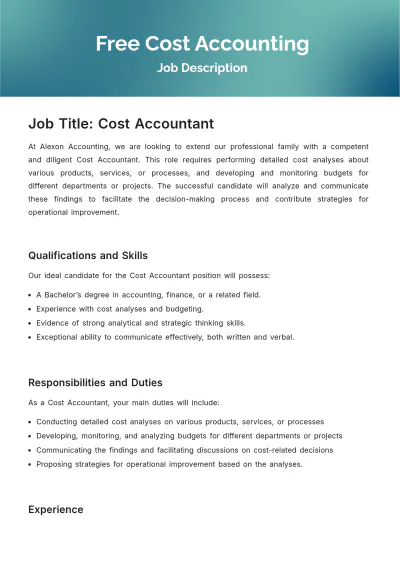 Free Cost Accounting Job Description Template to Edit Online