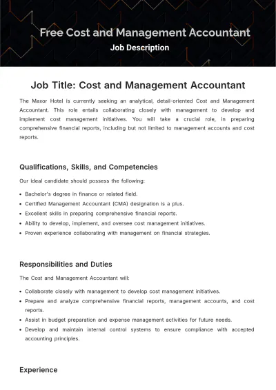 Free Cost and Management Accounting Job Description Template to Edit Online