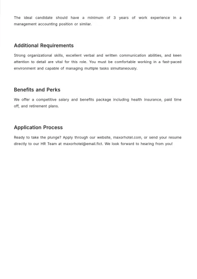 Free Cost and Management Accounting Job Description Template to Edit Online