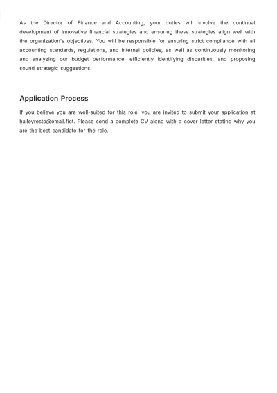Free Director of Finance and Accounting Job Description Template to Edit Online