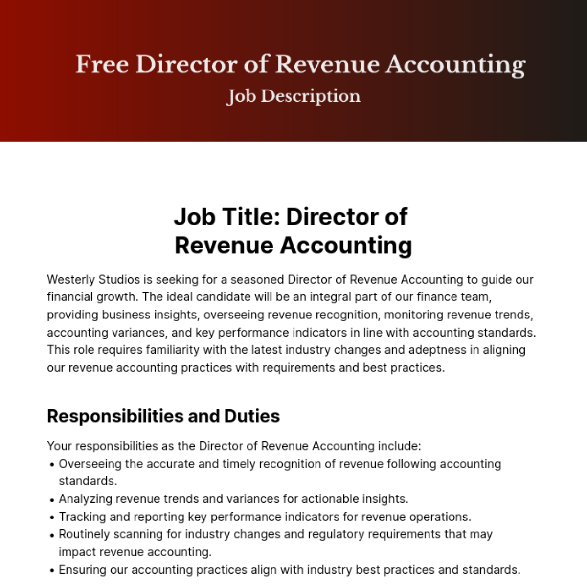 Director of Revenue Accounting Job Description Template
