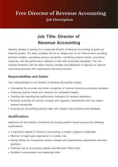 Free Director of Revenue Accounting Job Description Template to Edit Online