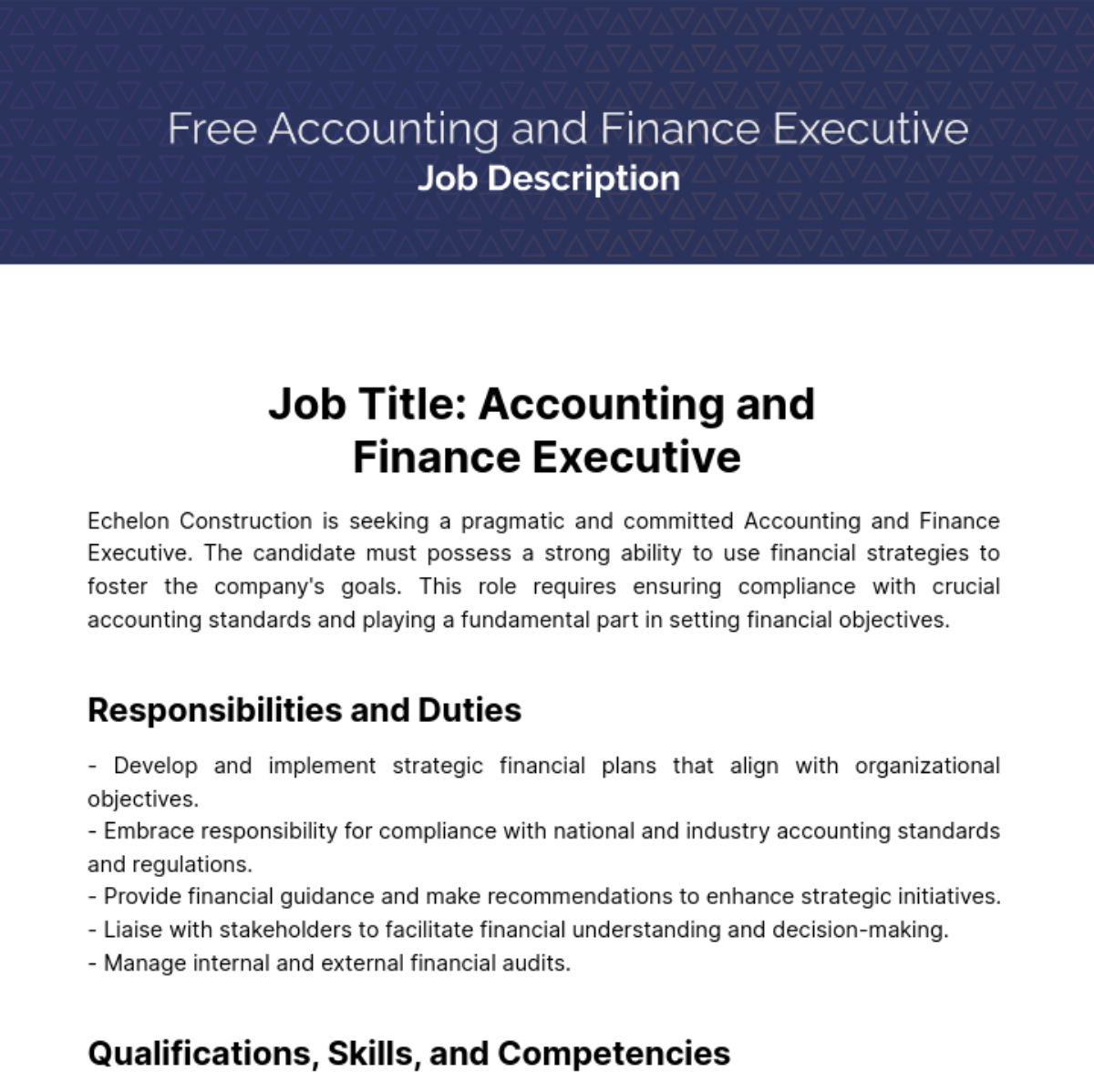 Accounting and Finance Executive Job Description Template