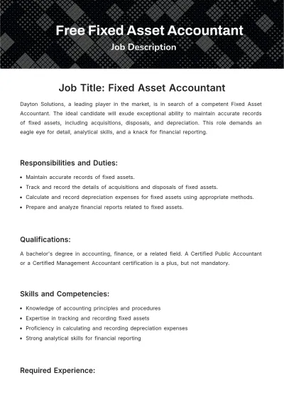 Free Fixed Asset Accounting Job Description Template to Edit Online