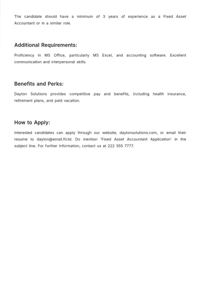 Free Fixed Asset Accounting Job Description Template to Edit Online