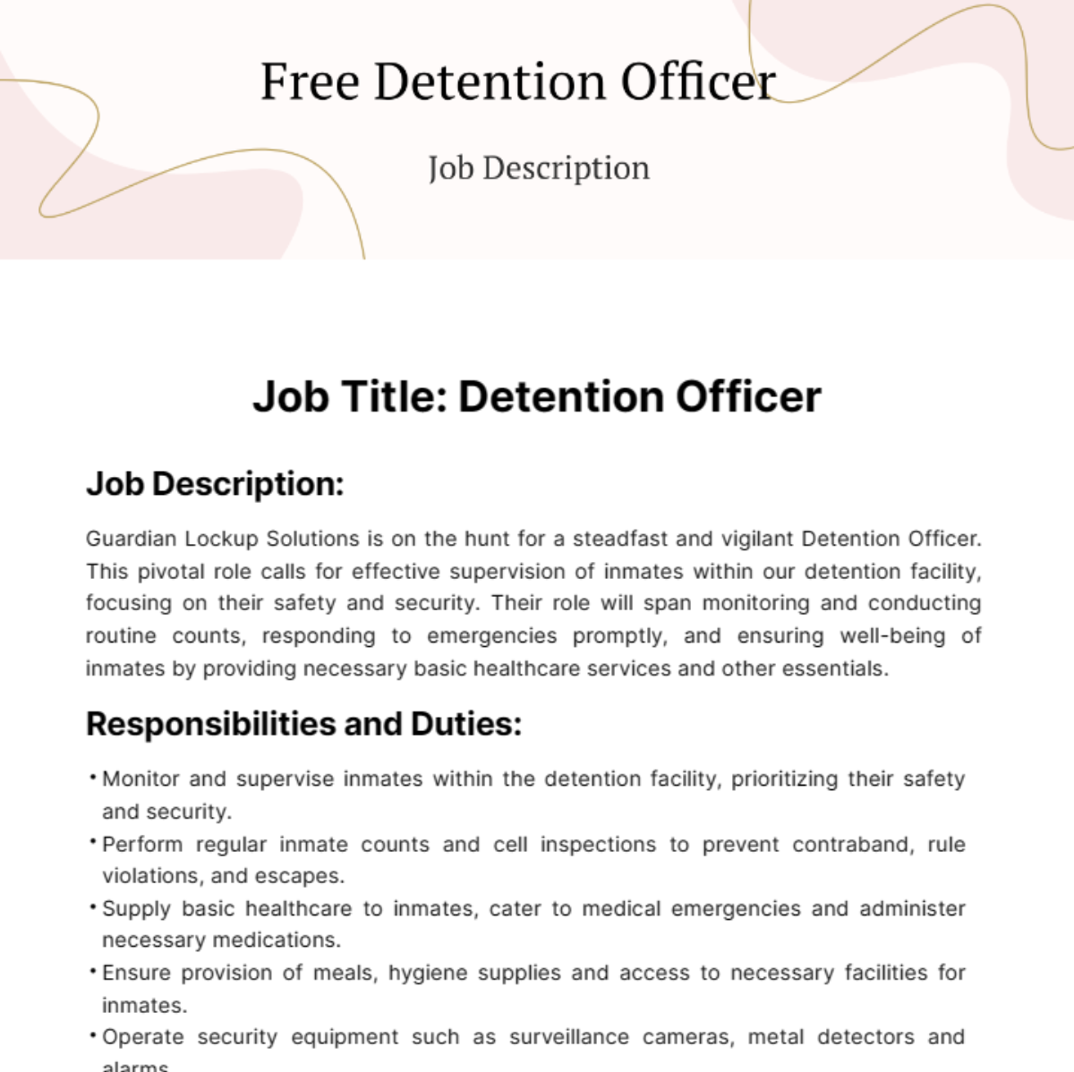 Detention Officer Job Description Template