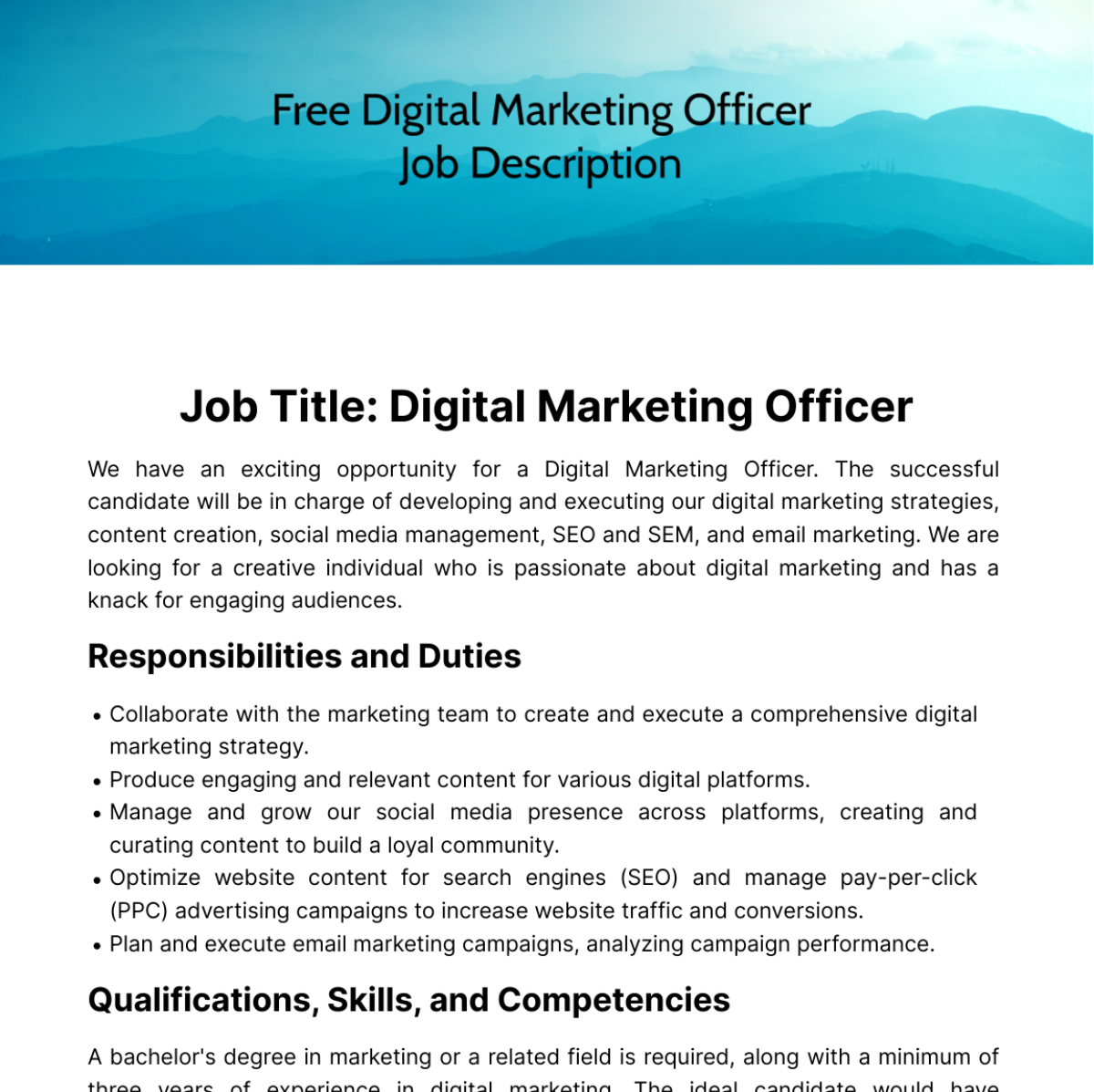 Digital Marketing Officer Job Description Template