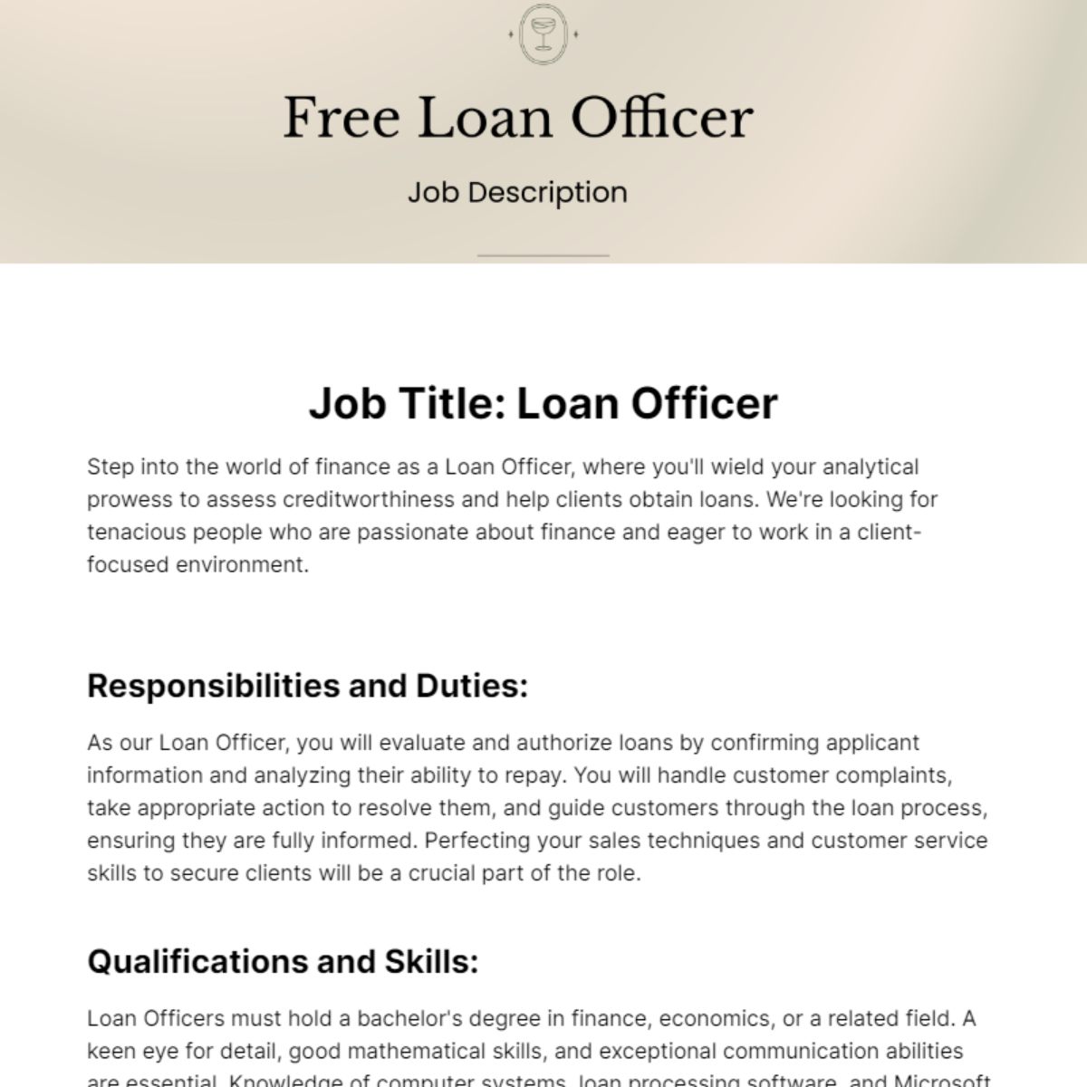 Loan Officer Job Description Template